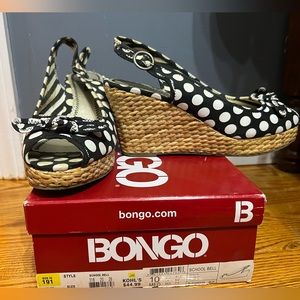 Black and White Polkadot wedge heels